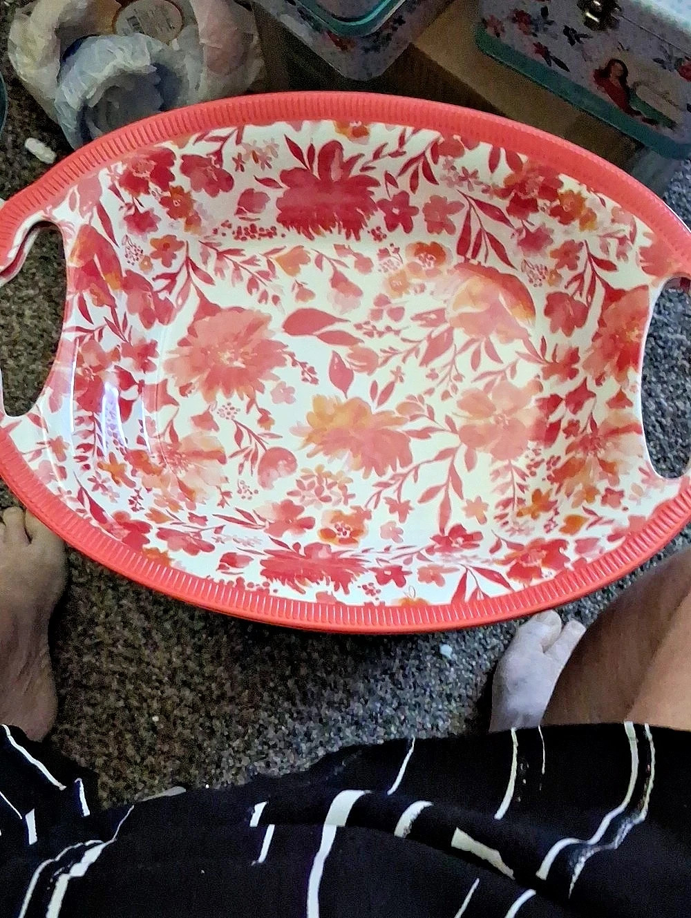 Pioneer Woman Floral Serving Tray in Pink & Red